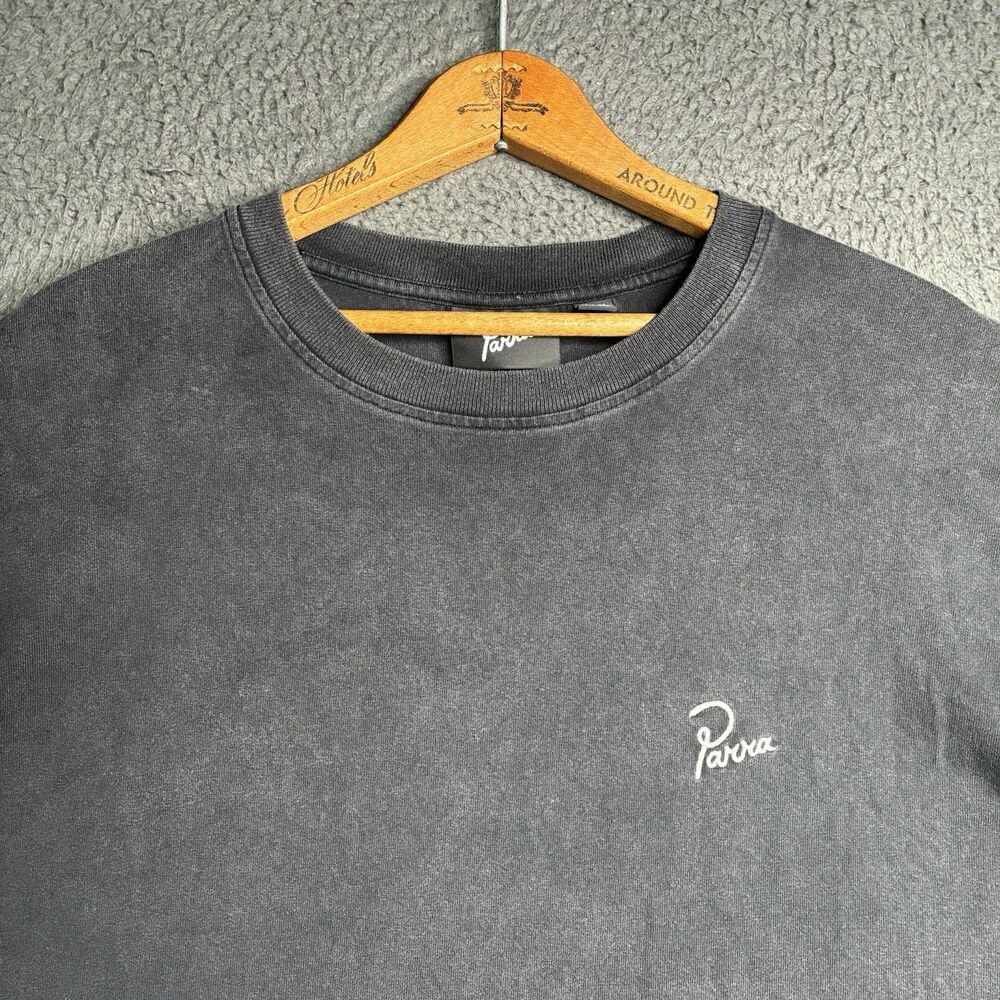 Parra Men's Washed Black Classic Logo T-Shirt Short Sleeve Crew Size Medium
